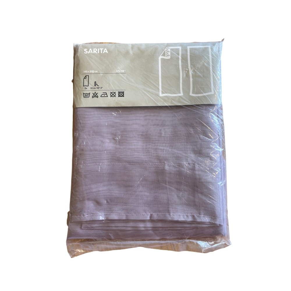 IKEA Sarita Sheer Curtains Pair Purple Lilac 57x118 Rod Pocket 000.706.15 NEW